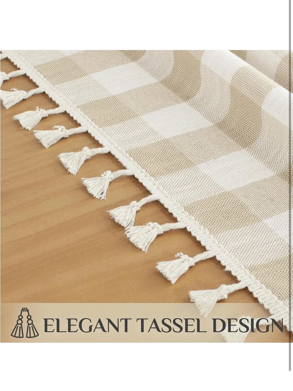 NEW Softalker Checkered Tablecloth, Linen Texture Cotton Gingham w/Tassels
